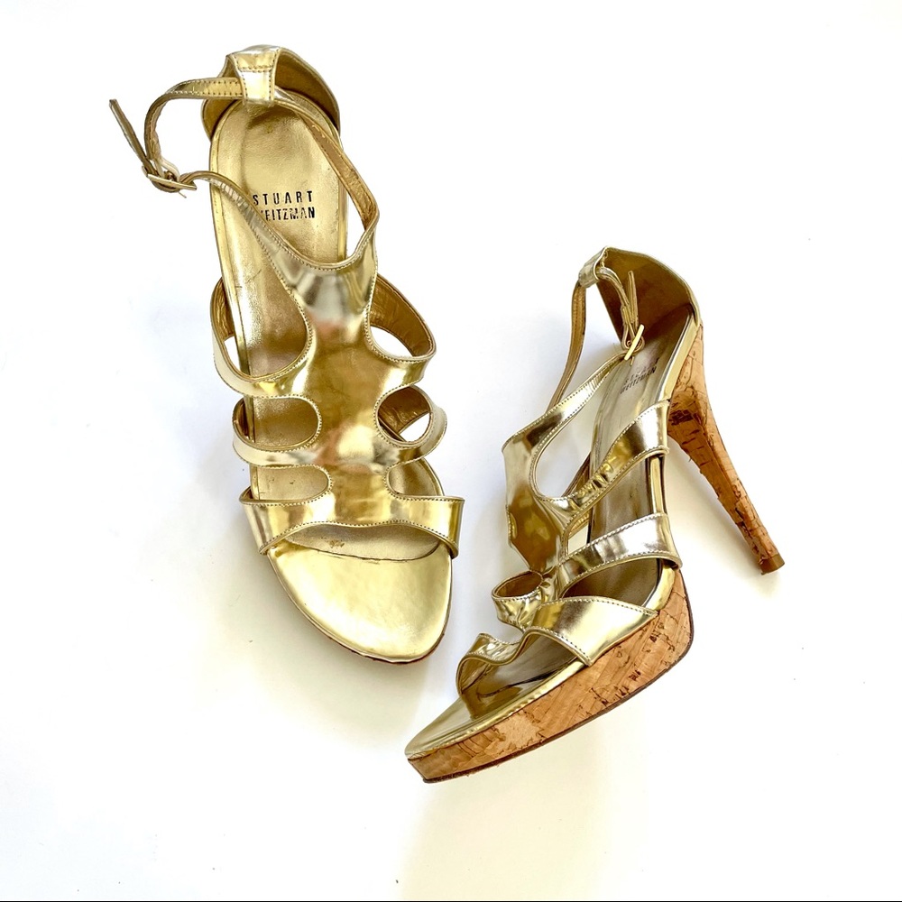 Stuart Weitzman Gold Cork High Heels size 10